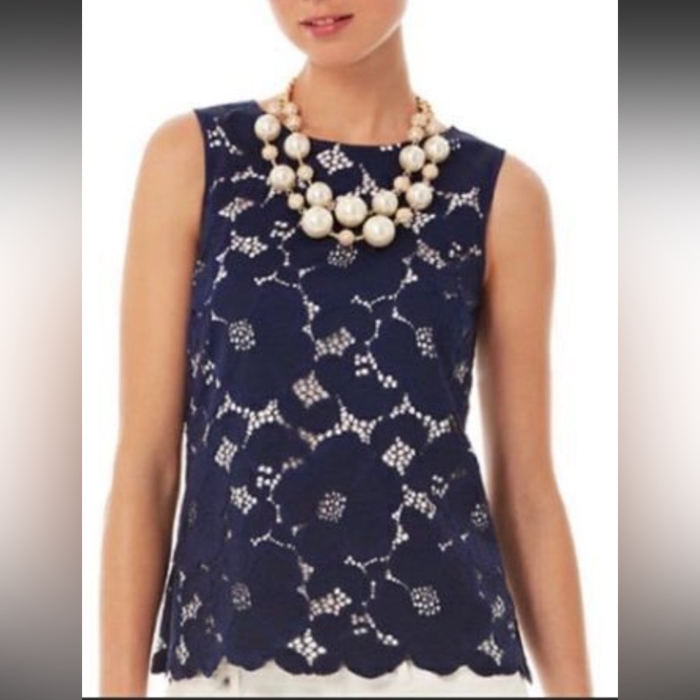 Lilly Pulitzer navy lace Iona shell top